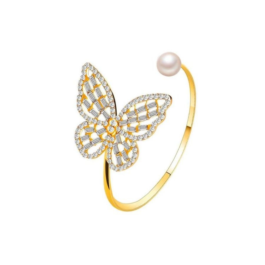 Gold Plated Butterfly Inspired Stone Studded Cuff Bangles